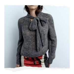 Gray Women's Sweater with Bow Detail